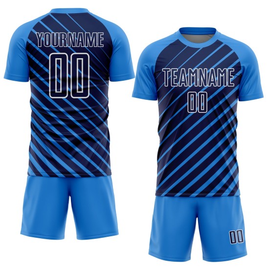 Blue Soccer Jersey Powder Navy-White Lines Sublimation Uniform Custom Blue Soccer Jersey Powder Navy-White Lines Sublimation Uniform Custom