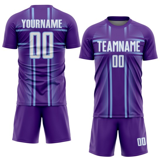 Soccer Sublimation Blue Jersey Lines Uniform White-Light Custom Purple Soccer Sublimation Blue Jersey Lines Uniform White-Light Custom Purple
