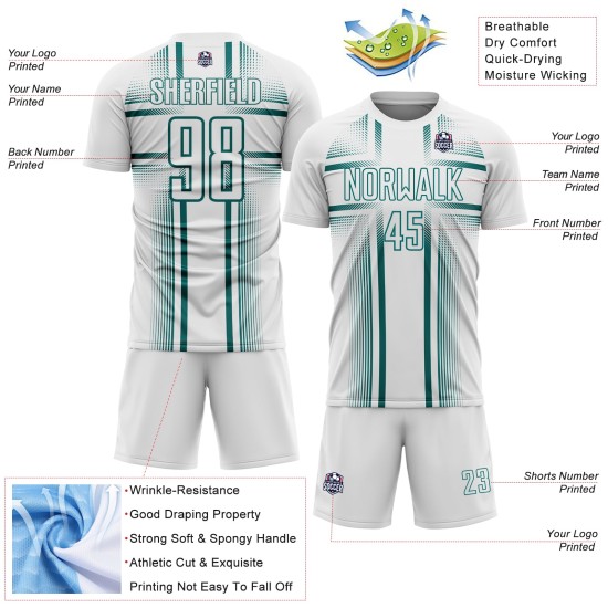 Soccer Lines Custom Uniform Sublimation White Teal Jersey Soccer Lines Custom Uniform Sublimation White Teal Jersey