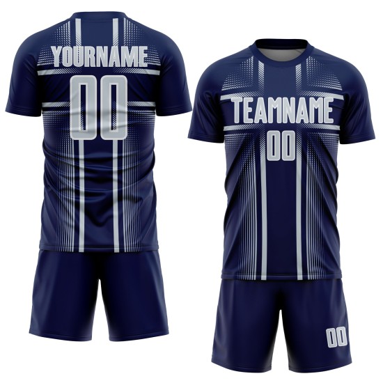 Sublimation Uniform Custom Lines Silver-White Soccer Jersey Navy